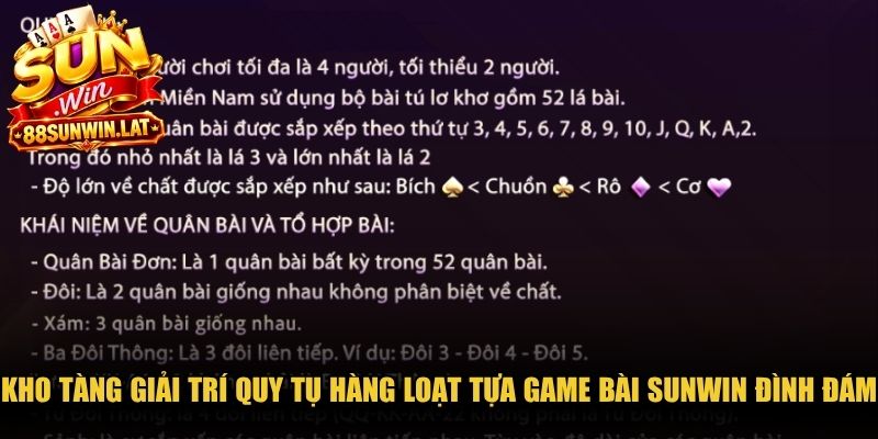 Kho tàng giải trí quy tụ hàng loạt tựa game bài Sunwin đình đám
